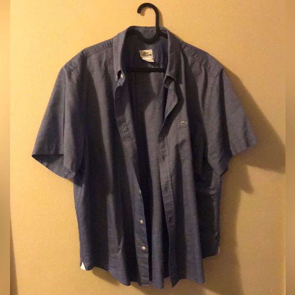 Lacoste Men’s Vintage Button Down Short Sleeve Shirt - Medium/Large